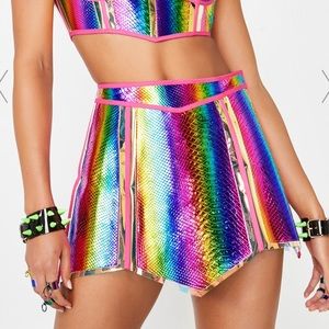 Holographic Rainbow Skirt by Club Exx